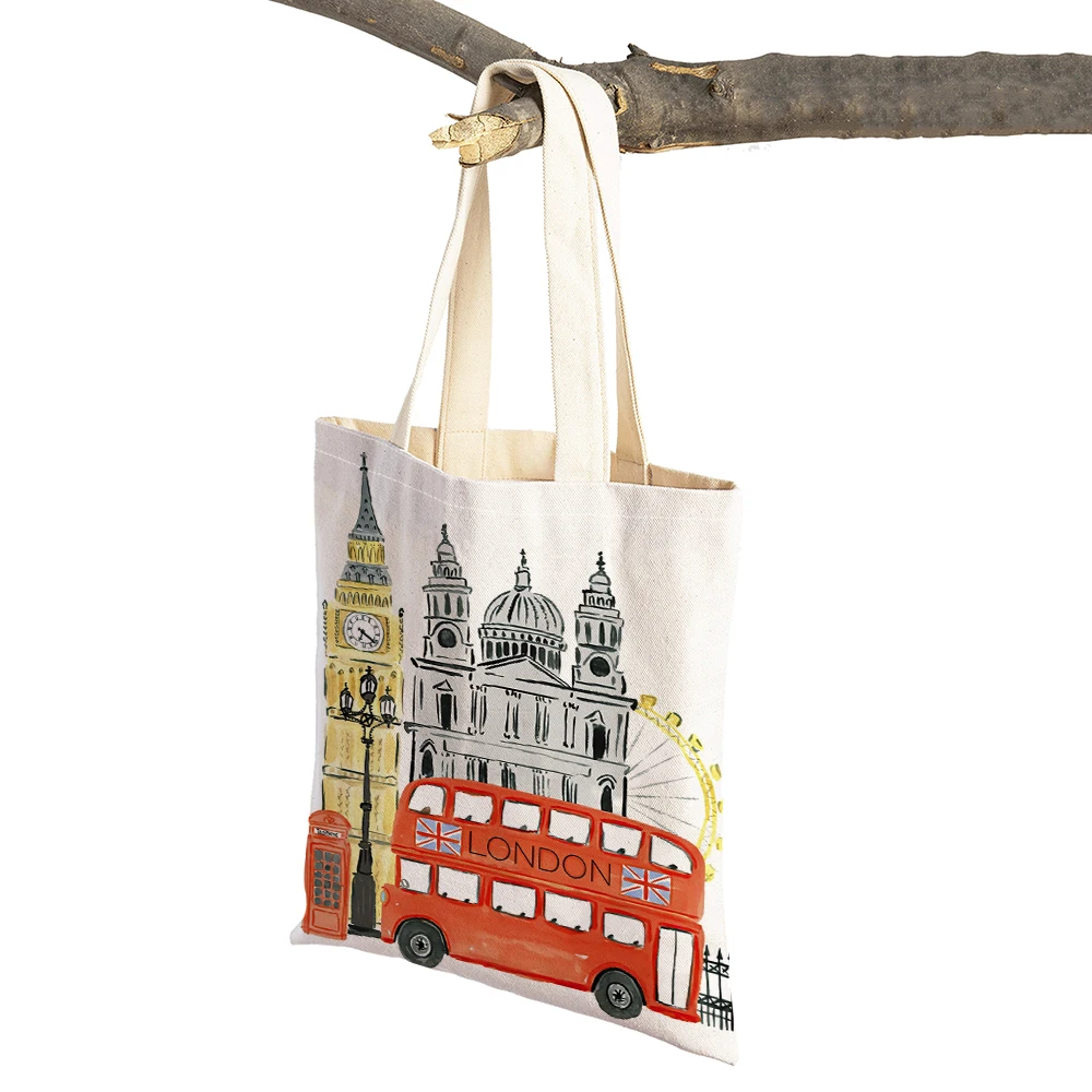 New York francia londra venezia giappone City Tote Lady Handbag riutilizzabile pieghevole Shopper Bag Eco Casual lino donna Shopping Bags