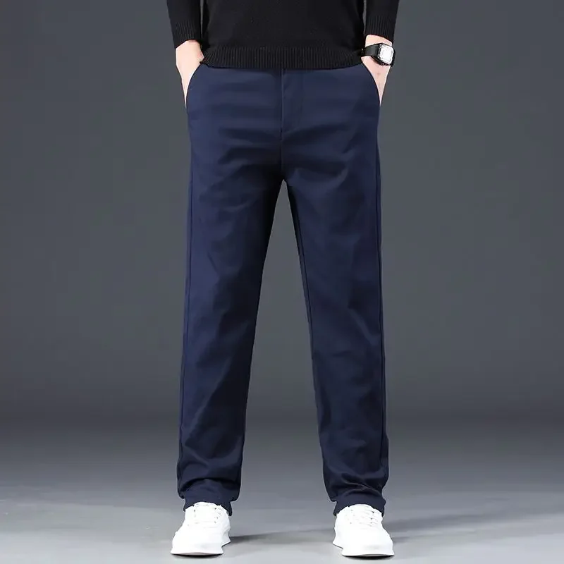 New Male Slim Fit Straight Blazer Loose Slight Strech Dark Blue Khaki Trousers Fashion Men Versatile Business Casual Suit Pants