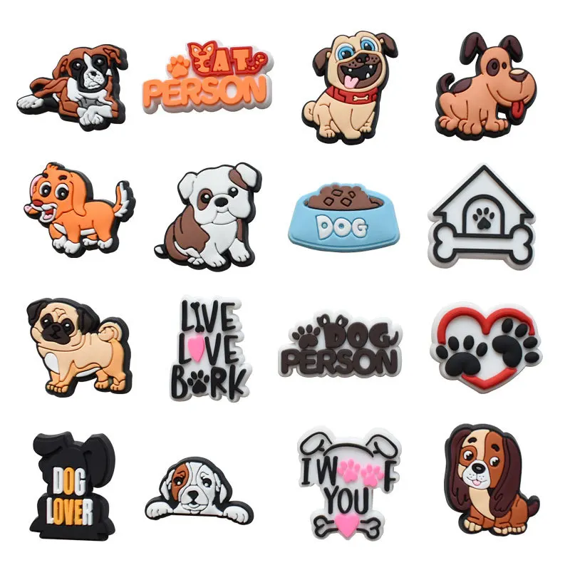 16Pcs Cartoon Dog Style Charms Packs Shoes Decoration Set For Kids Hole Shoes Pet Lover Shoes Charms Sandals Slipper Accessories