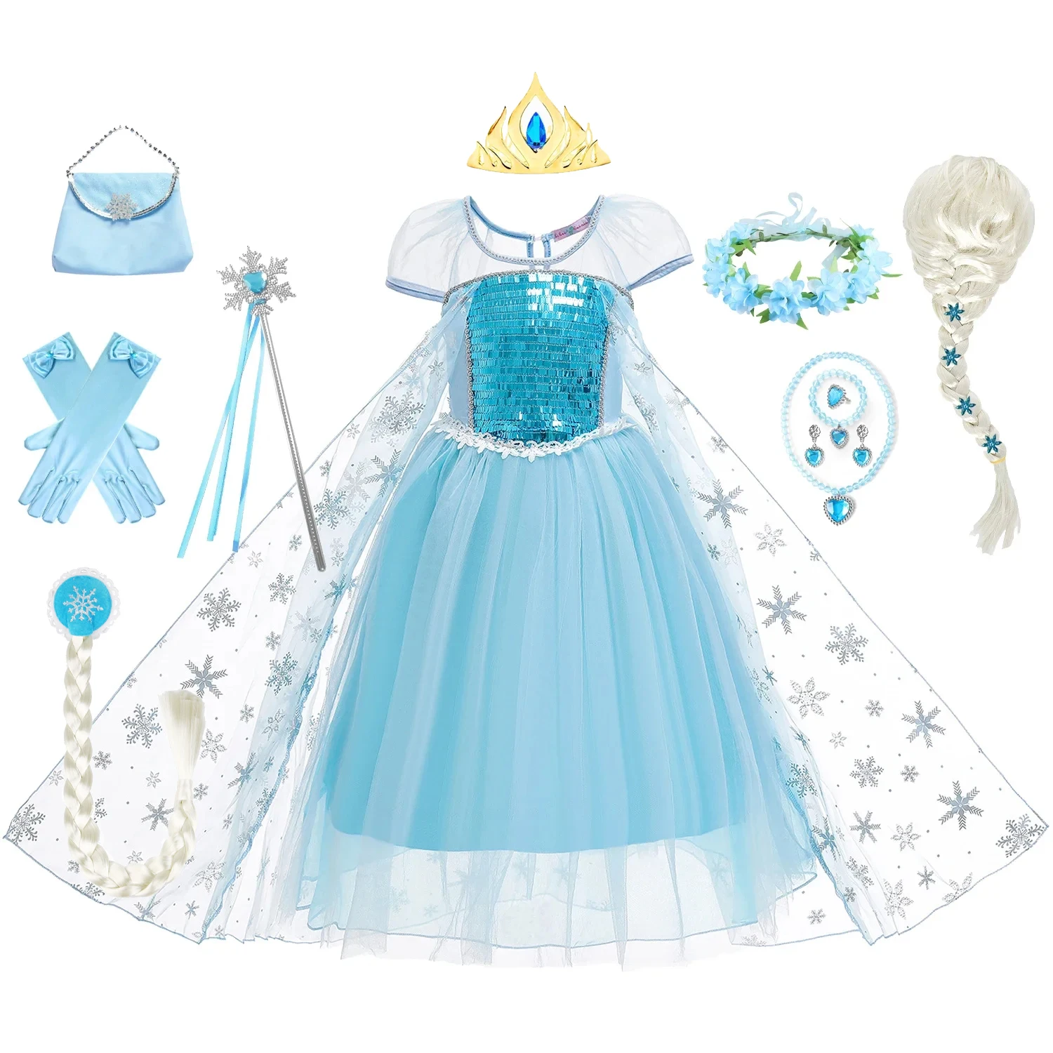 

Elsa Princess Costume for Girls Snow Halloween Carnival Party Dress Up 2-10 Yrs Kids Birthday Cosplay Dress Children Vestidos