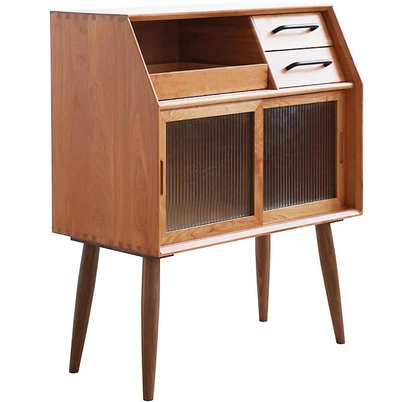 

Japanese simple solid wood log small apartment dining side cabinet tea bar table pure solid wood furniture