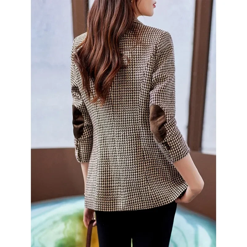 Coffee Gray Plaid Single Breasted Women Blazer For Autumn Winter Office Ladies Female Business Work Formal Jacket With Pocket