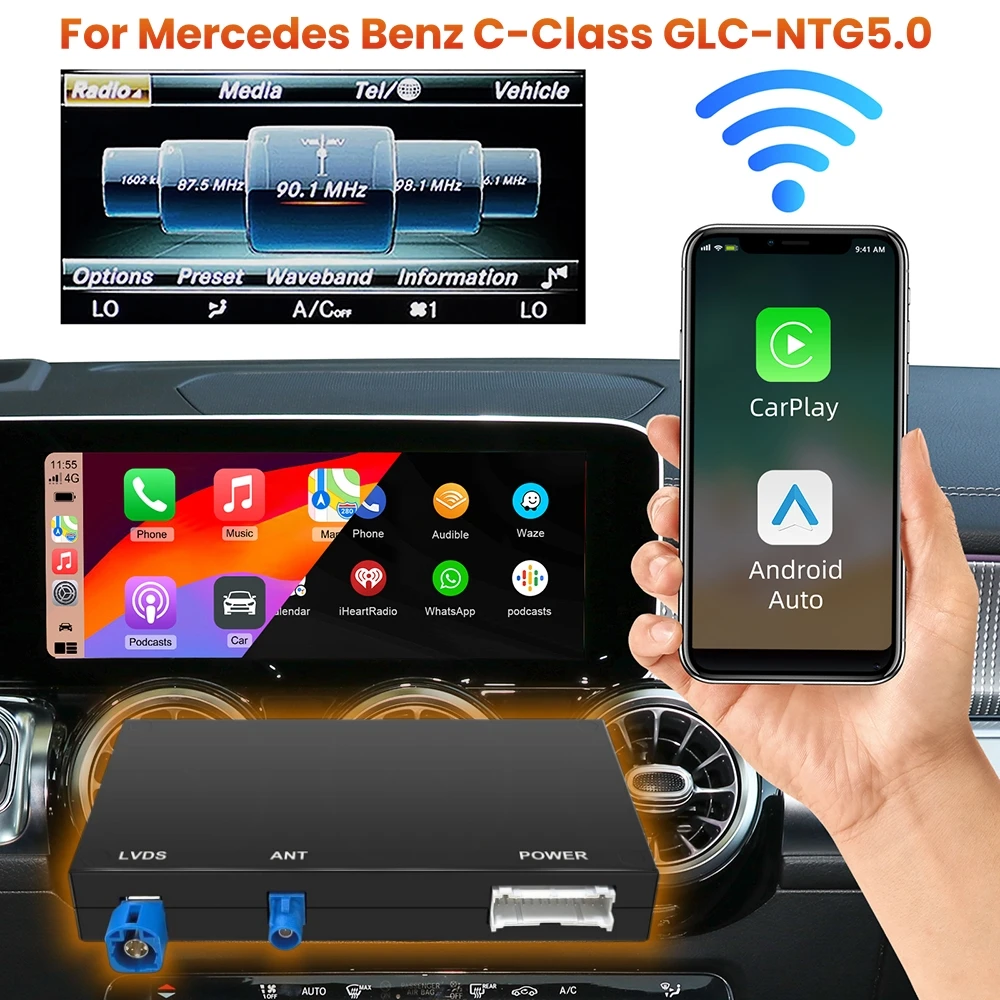 Wireless Carplay Decoder for Mercedes Benz NTG5.0 C GLC CLA GLA Class W205 2015-2018 Support Android Auto Mirrorlink