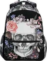 Sugar Skull Skeleton Backpacks for Girls Kids Boys Rose Flowers School Book Bags Waterproof Student Laptop Backpack