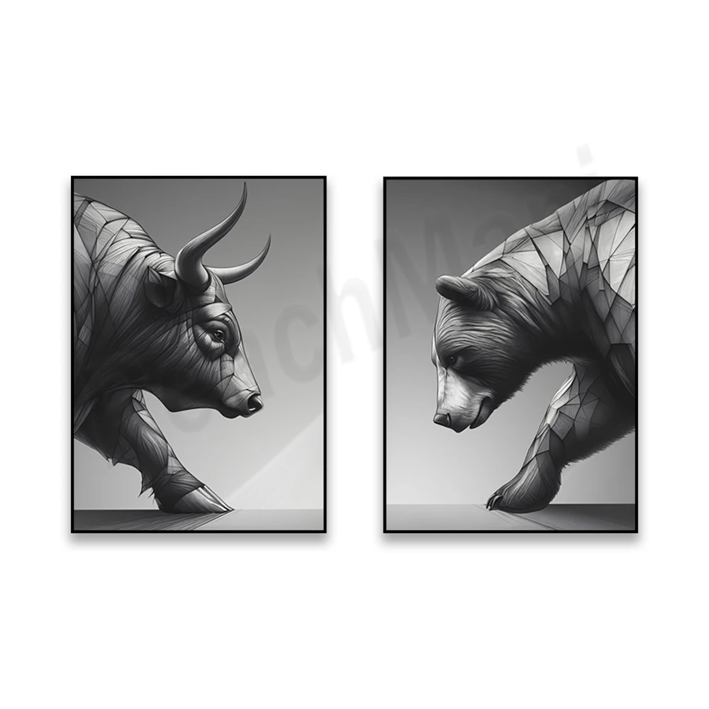 

Bear and Bull Poster Print Canvas Painting Stock Market Wall Art Picture Office Home Decor Frameless