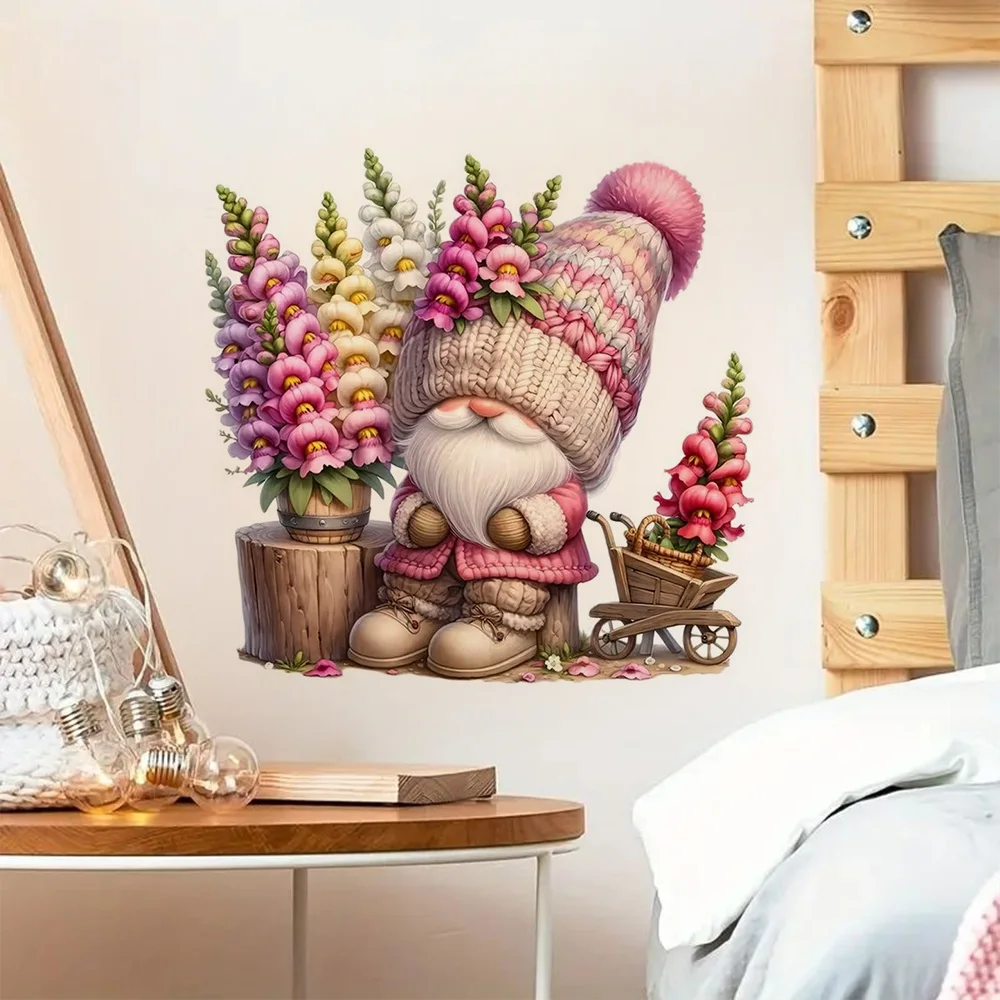 

Cute Little Gnomes and Flower Stickers, Bedroom Entryway Living Room Porch Home Decoration Wall Stickers, Removable Stickers