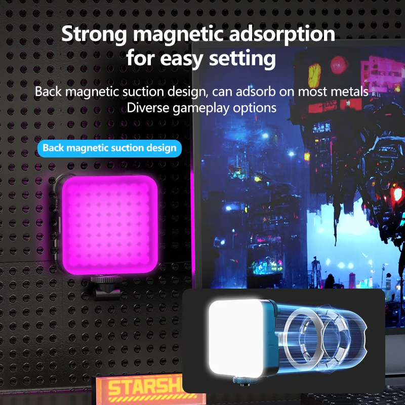 Portable LED Selfie Fill Light Magnetic RGB Light Charge 3 Cold Shoe Can Be Spliced Mobile Phone Fill Light For Tiktok Cameras