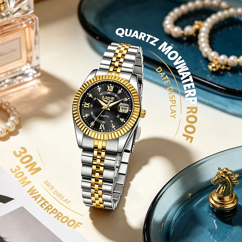 LIGE 2026 Luxury Women Quartz Watch Wristwatch 30M Waterproof Date Display Elegant Ladies Business Dress Clock Relogio Feminino