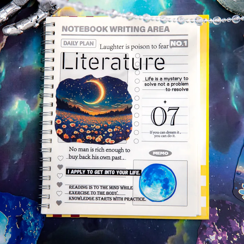 Serie de cielo estrellado instantáneo, pegatina de PET con paisaje de Luna y universo Vintage, Material creativo para diario, papelería de Collage