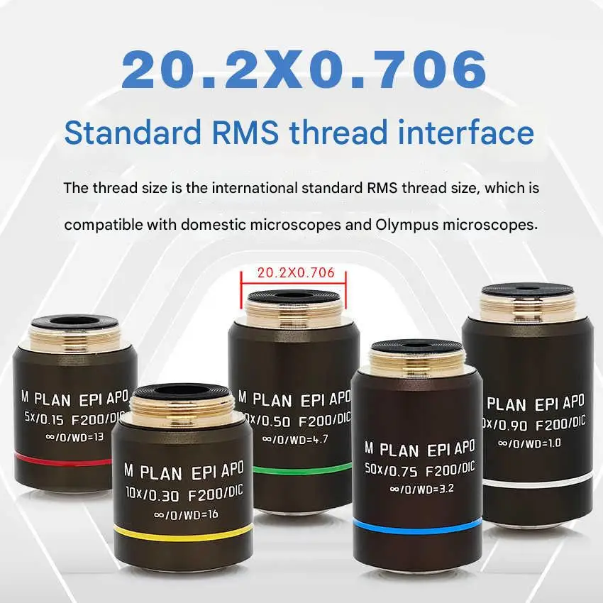 Metallographic  Flat-Field Long Working Distance Objectives 5X 10X 20X Full Apochromatic Correction Tube Lens Diameter 200mm