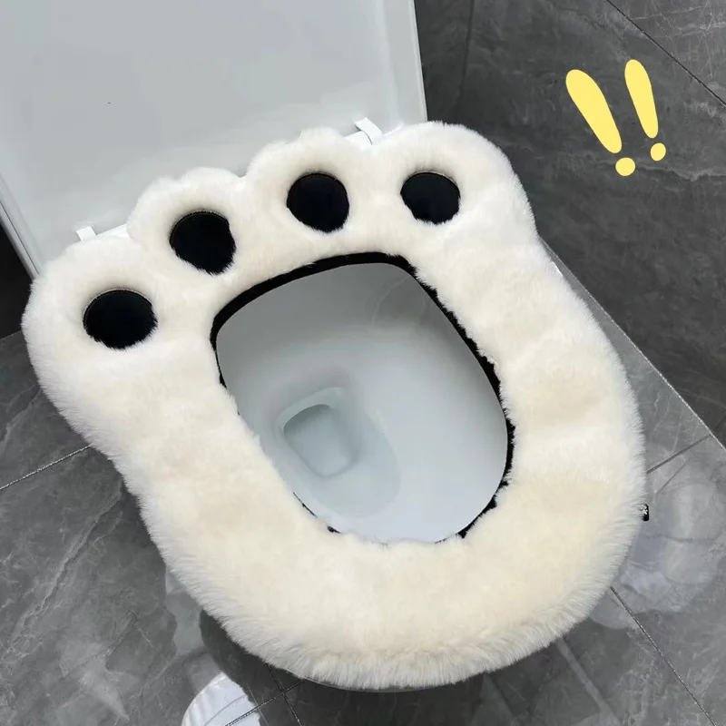 Universal Cute Bear Paw Cartoon Toilet Seat Cushion All Seasons Household Adhesive Comfortable Soft Bear Footprint Design
