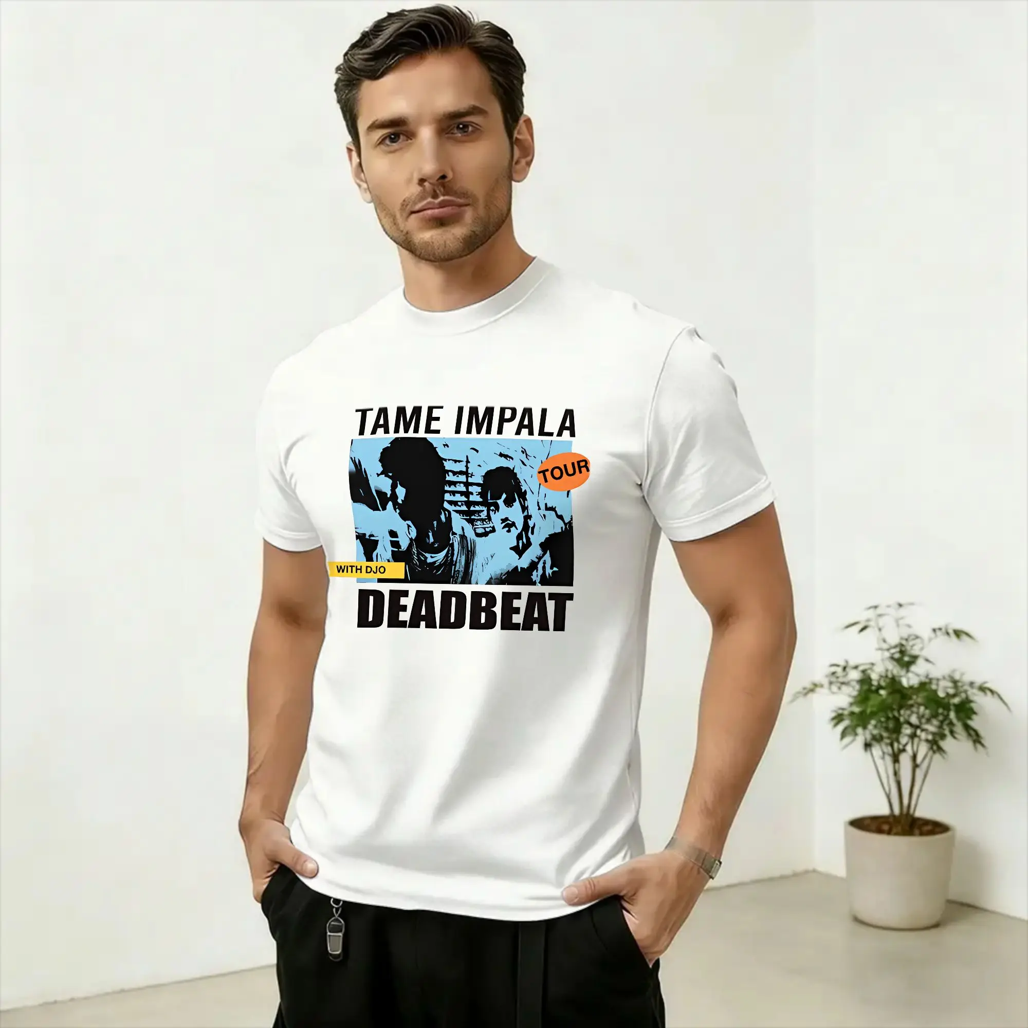 Tame Impala Deadbeat Tour Men T Shirt  Awesome Tees Short Sleeve Crew Neck T-Shirts 100% Cotton Graphic Clothes