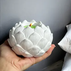 Lotus Candlestick Silicone Mold DIY Candle Bowl Container Concrete Casting Mold Resin Gypsum Incense Insert Aroma Furnace Mould