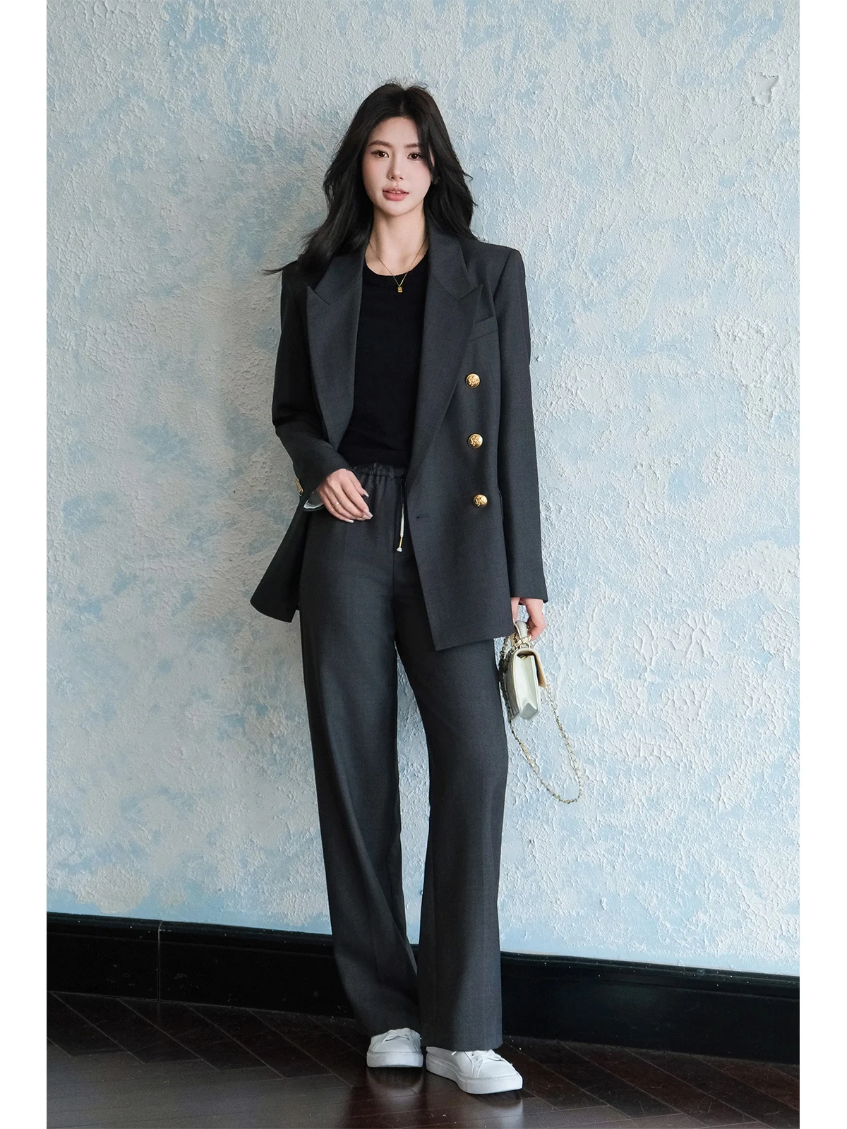 

Классический женский шерстяной костюм Sli Waable с лацканами-капюшоном, весенний повседневный деловой костюм, однотонный комплект