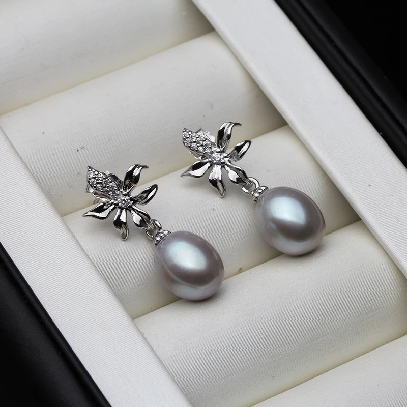 Natural Freshwater Grey Pearl Dangle Earrings For Women,Beautiful 925 Sterling Silver Earrings Girls Daugther Gift