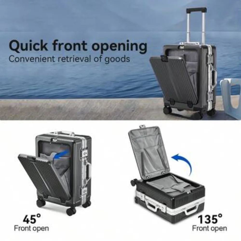 20 Inch Hard Shell Carry On Luggage Aluminum Frame Suitcase Zipperless TSA Lock Airline Approved Front Opening With Laptop Compartment Lightweight Travel Suitcase for Business Men Women 20 24 Inch Options view 3
