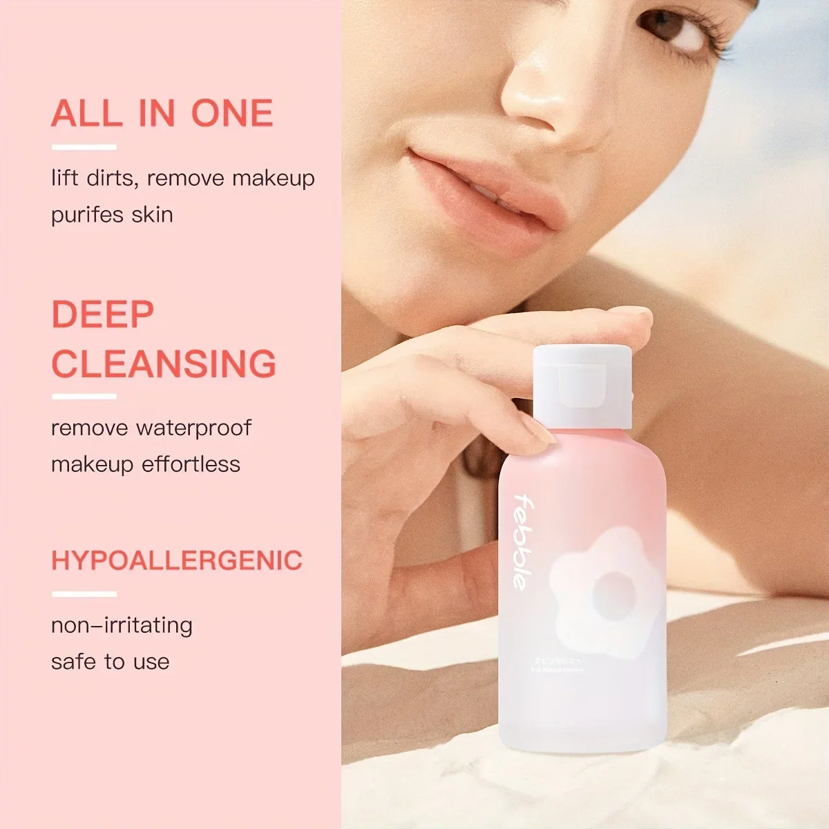 USHAS limpieza profunda agua hidratante no irritante inofensivo suave removedor de maquillaje Facial no irritante seguro de usar