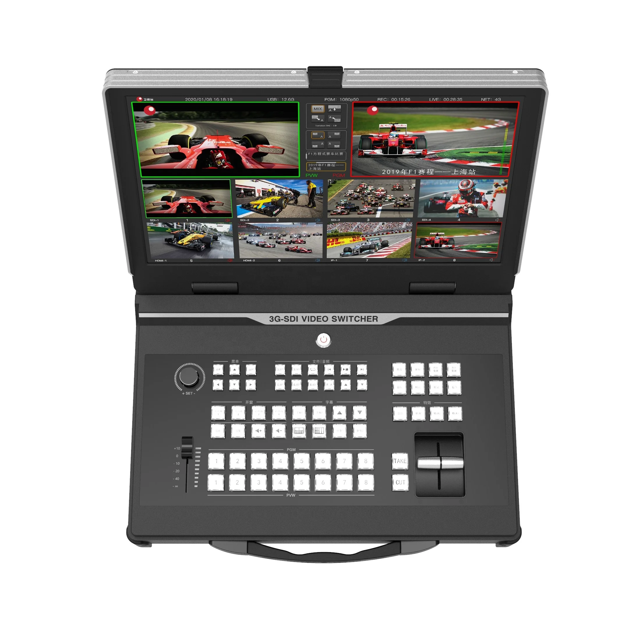 New design chroma key support multi cameras SDI/H DMI/USB3.0 recording and live production 8 channel video switcher