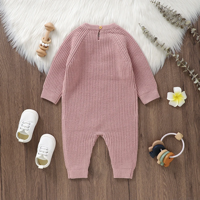 Newborn Baby Rompers Knitted Infant Girls Jumpsuit Long Sleeve Autumn Toddler Clothes 0-18M Overalls Fashion Embroidered Letters