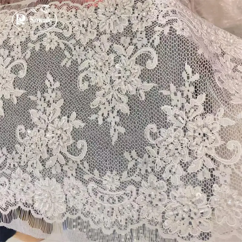 1,5 Meter/Stück. Hochwertiger weißer, genähter Perlen-Spitzenkopfschleier, Hochzeitskleid, dekorative Accessoires, handgefertigt, DIY. – Detail 4