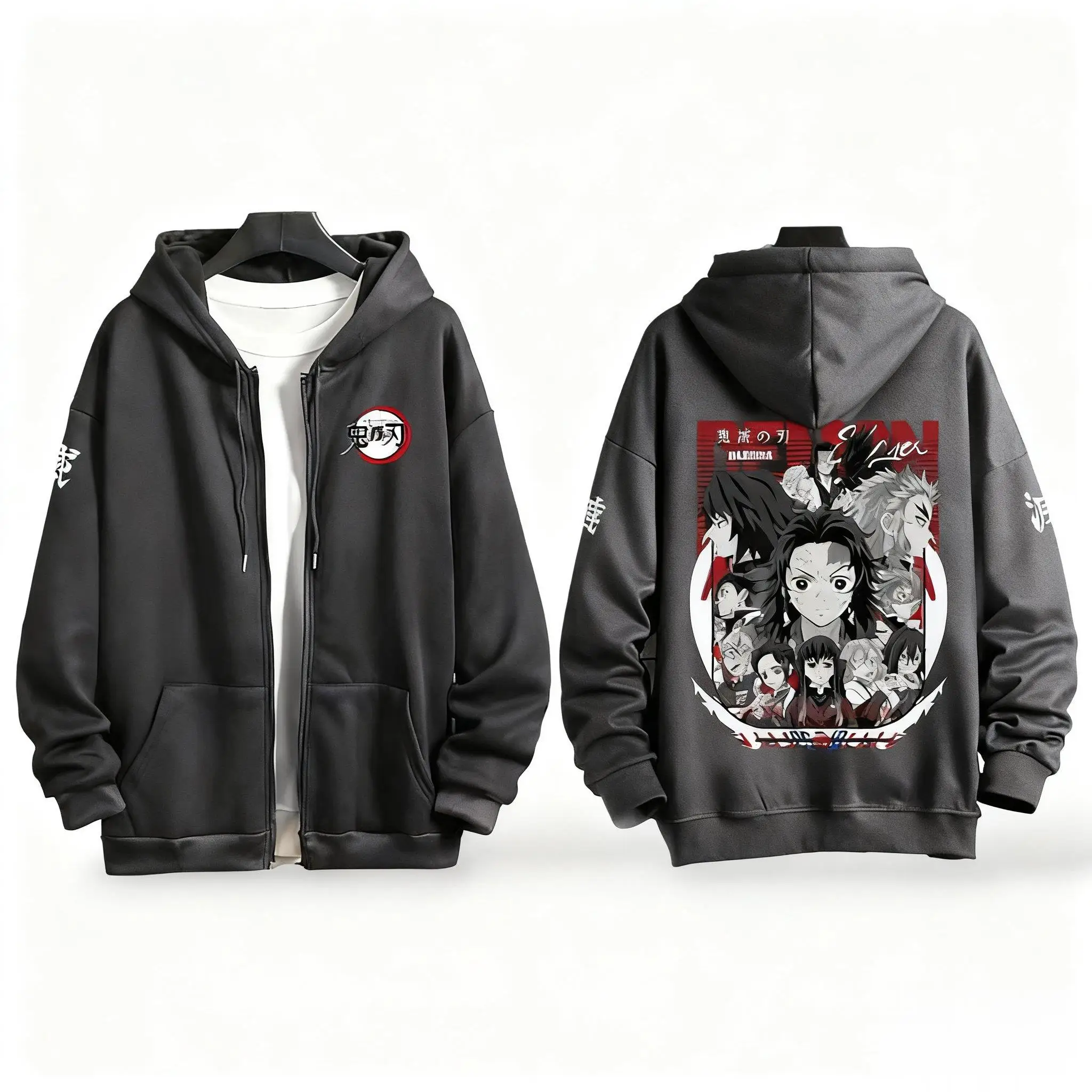 

Осень-зима, новая негабаритная толстовка на молнии, аниме «Убийца демонов», мужская и женская толстовка, уличная одежда, винтажная повседневная куртка с длинным рукавом