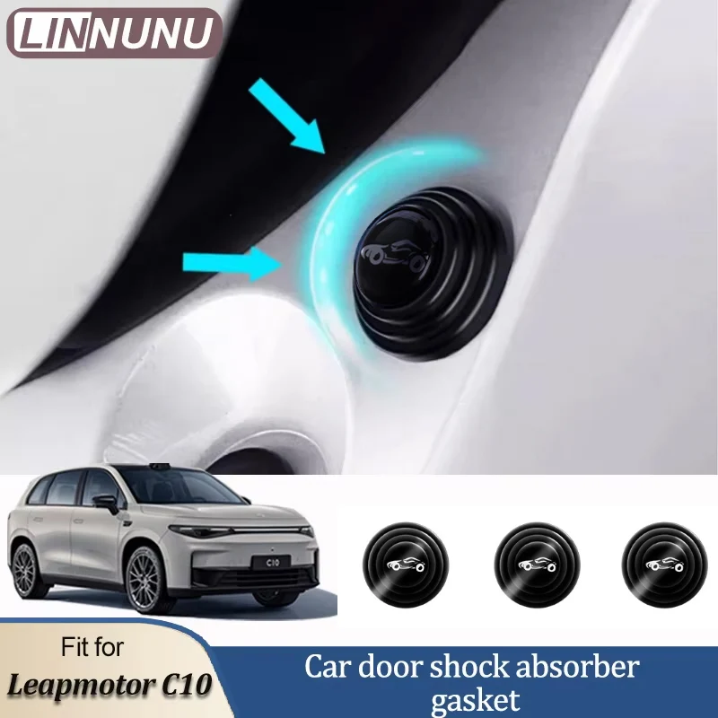 Linnunu Fit for Leapmotor C10 Auto Parts Door Shock-Absorbing Buffer Gasket Car Door Closing Silent Rubber Pier Sticker Anti-Collision Reduction Buffer Shock Gasket Silicone Material High Elasticity Toughness