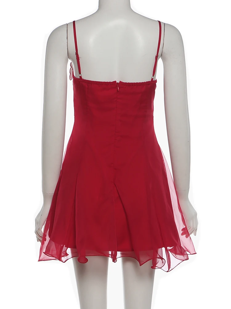 Weird Puss Kleid mit tiefem Ausschnitt, ärmellos, rückenfrei, Blumenmuster, Rüschen am Saum, figurbetont, Sommer, neuer Trend, Party, klassisch, Bodycon – Detail 5