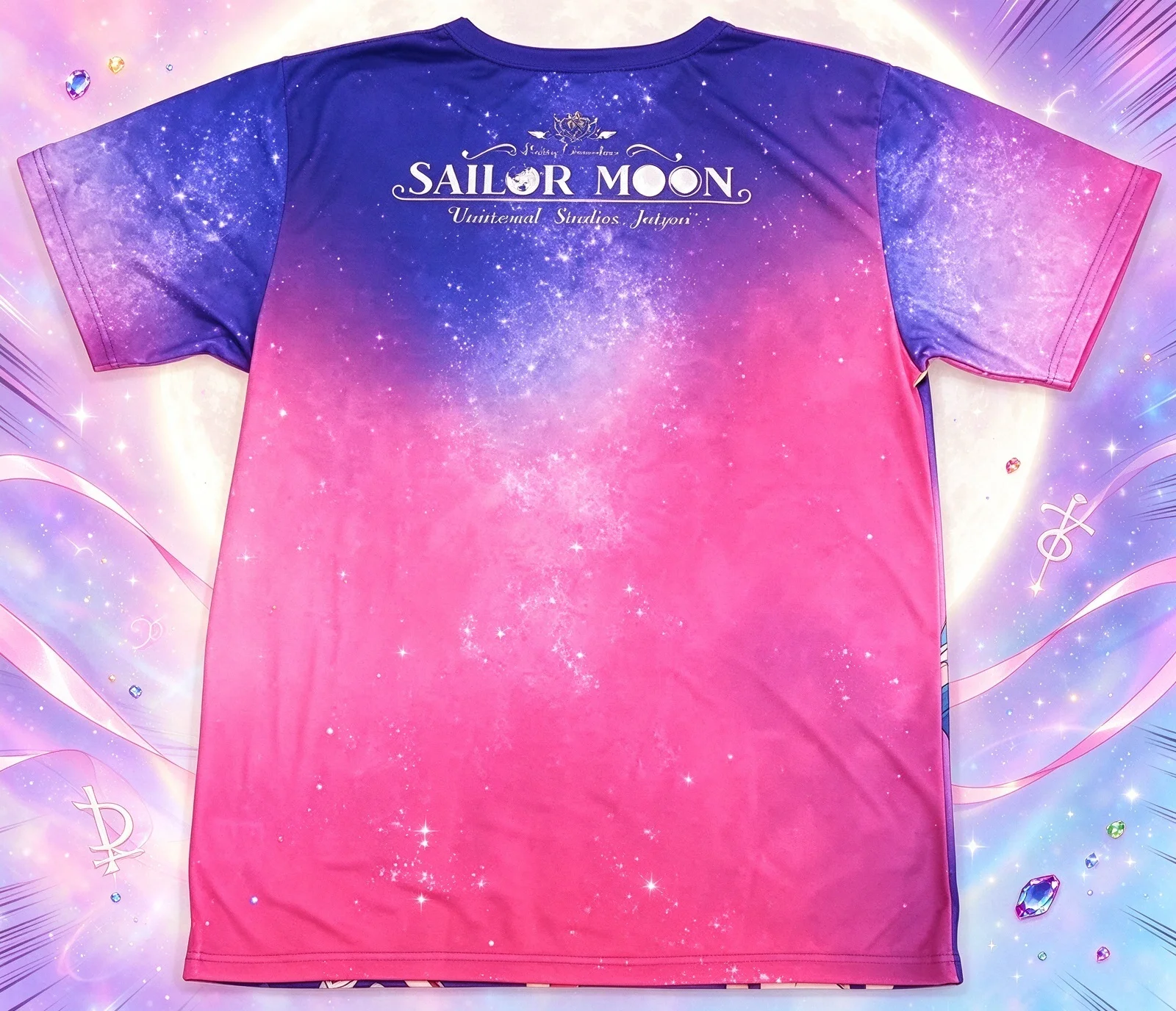 Pretty Girl Warrior Full Anime Printed Short Sleeve Pink Purple Starry Sky Printed Male and Female Couple Y2K Casual Top