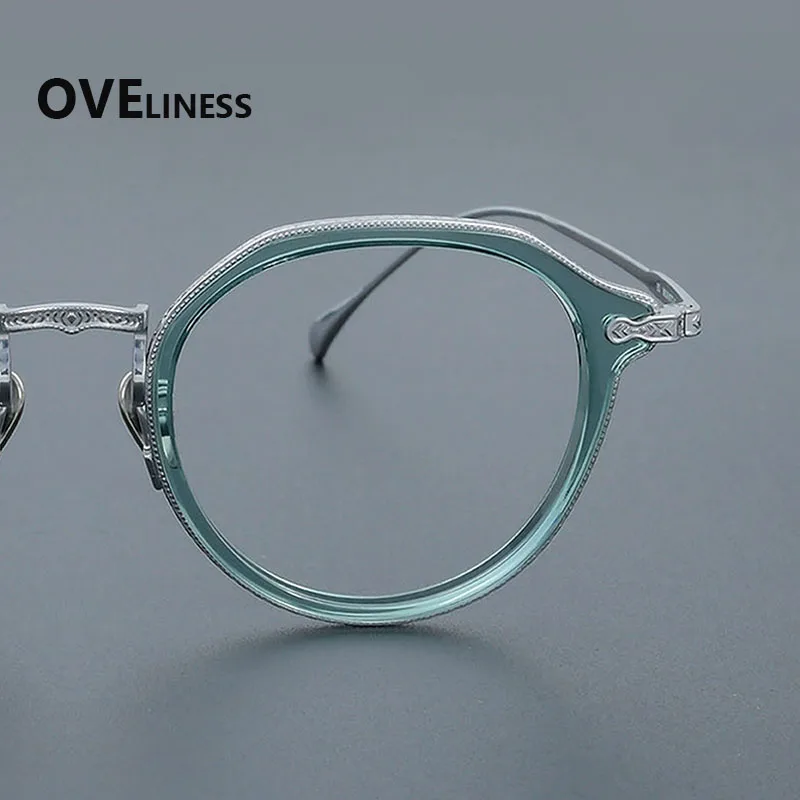 إطار نظارات من التيتانيوم من خلات للنساء، إطارات نظارات دائرية كلاسيكية كلاسيكية للرجال
