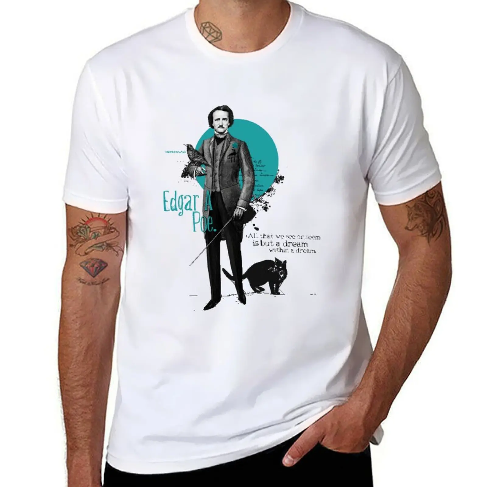 

Edgar Allan Poe Cat FanArt Подарочная футболка мужские футболки для мужчин футболка с аниме футболка