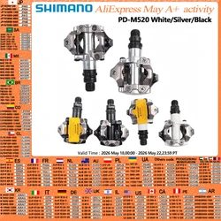 Shimano Deore M6000 M520 Pedal PD-M520 Double-sided Pedal SPD Black Silver Pedal For MTB Mountain Bike Pedal Center 55mm