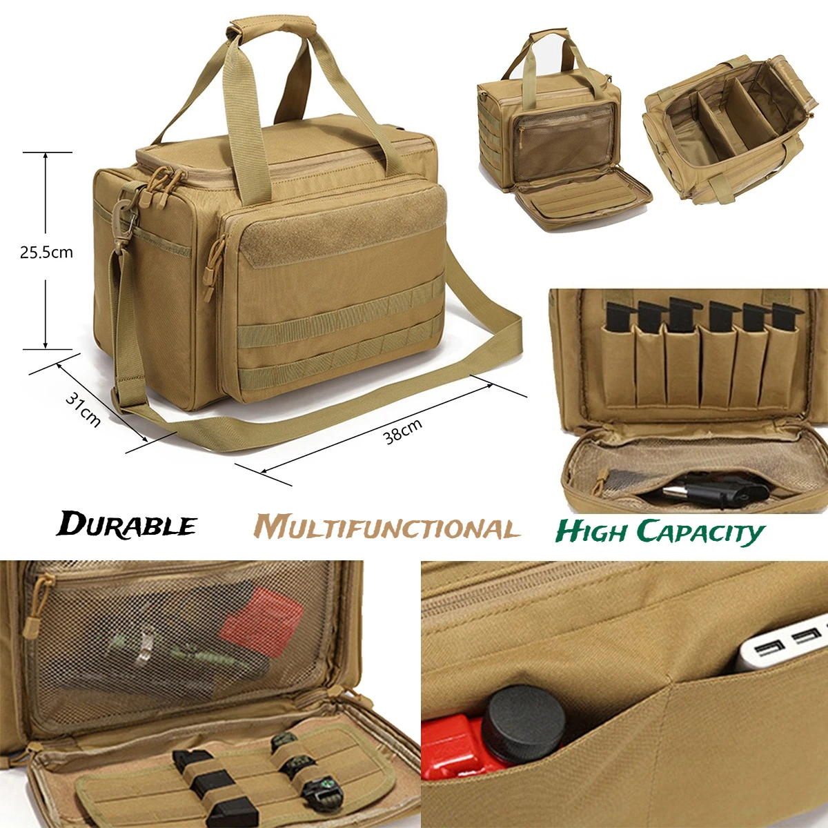 

Tactical High Capacity Range Bag Multifunctional Molle Shoulder Bag Durable Shoulder Pack Fit Outdoor Equipment Training