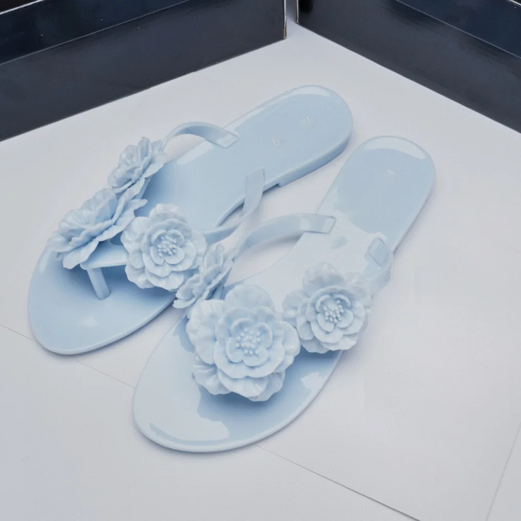 2024 New Mini Melissa Women Slippers 3D Camellia Flower Slides Summer Beach Shoes Woman Slippers Adult Ladies Flip Flops Sandals