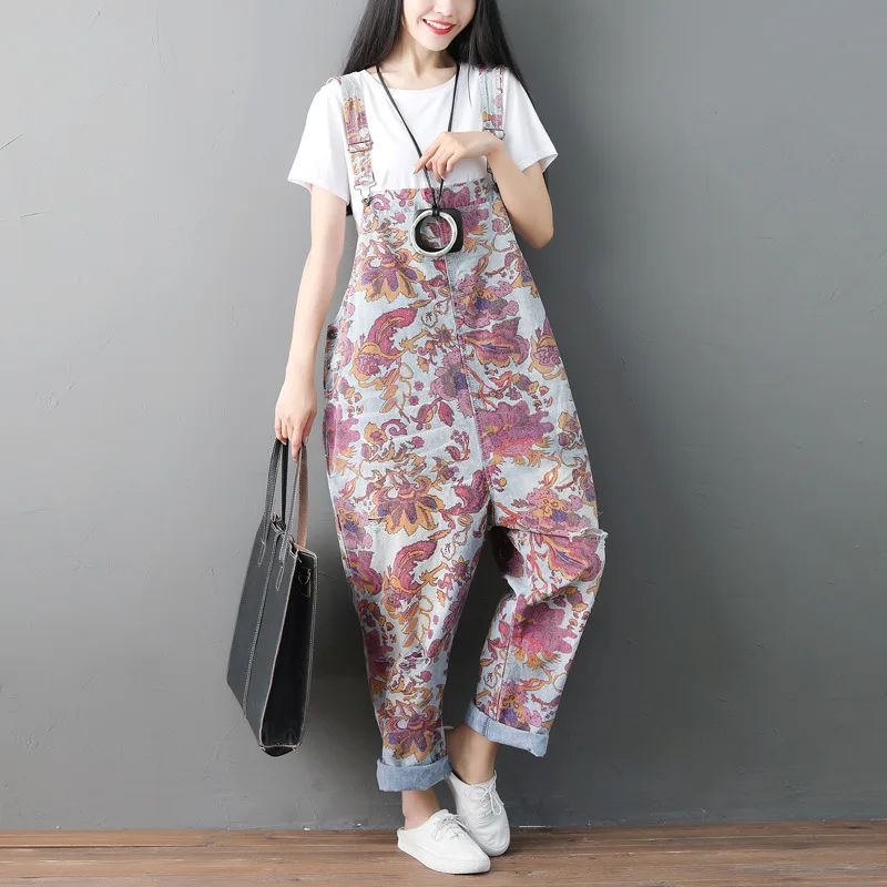 Floral Print Jumpsuit Women 2022 Retro Baggy Bib Pants Summer Autumn Japan Style Loose Casual Girls Overalls Trousers