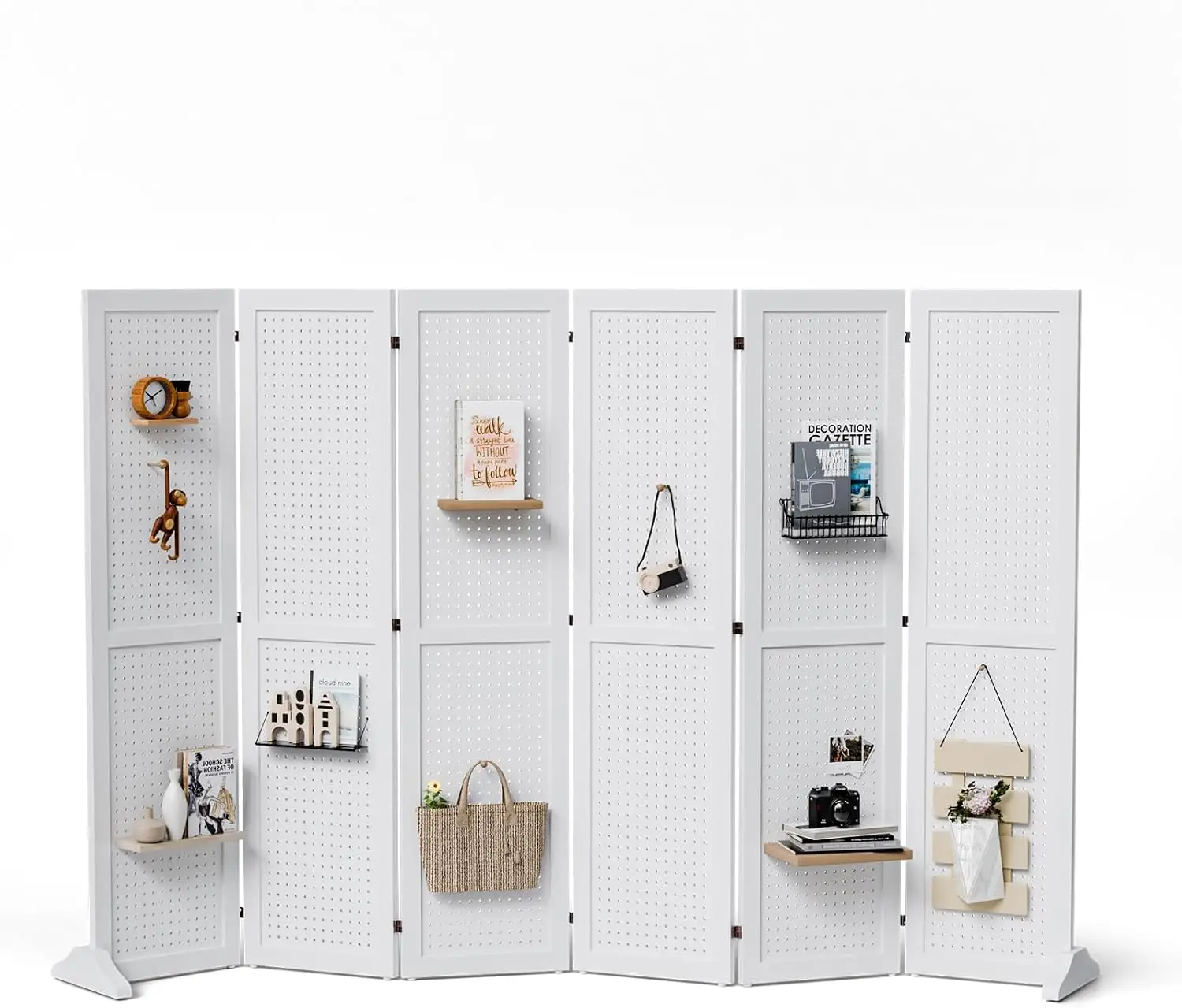 4/6 Panel Pegboard Freestanding, 5 FT Portable Display Board Organizer for Craft Show Jewelry, Wooden Folding Privacy Screen Roo