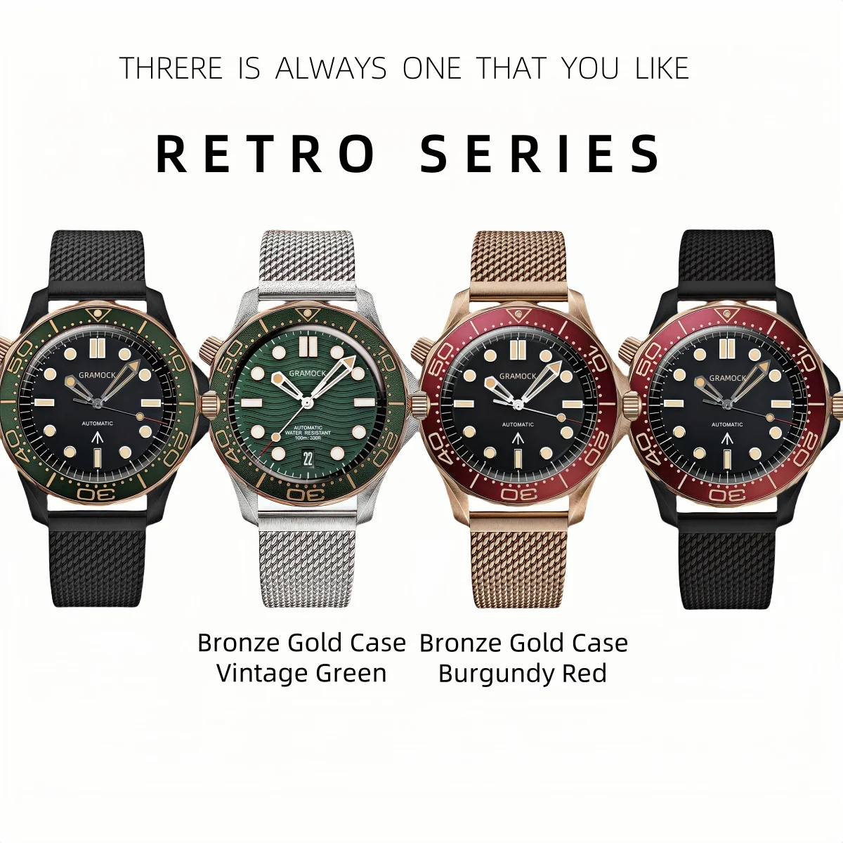 

Gramock 41 мм винтажные бронзовые розовые золотые мужские NH35 PT5000 механические 007 NTTD 100 м наручные часы для дайвинга бордовый красный безель сетчатый ремешок