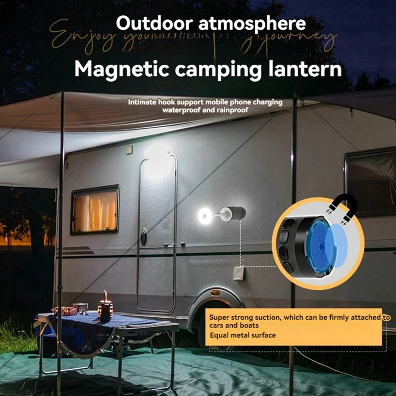 Linterna para acampar al aire libre, luces coloridas recargables de 8000Mah con imán, luz de tienda de emergencia portátil, iluminación de trabajo-AT64