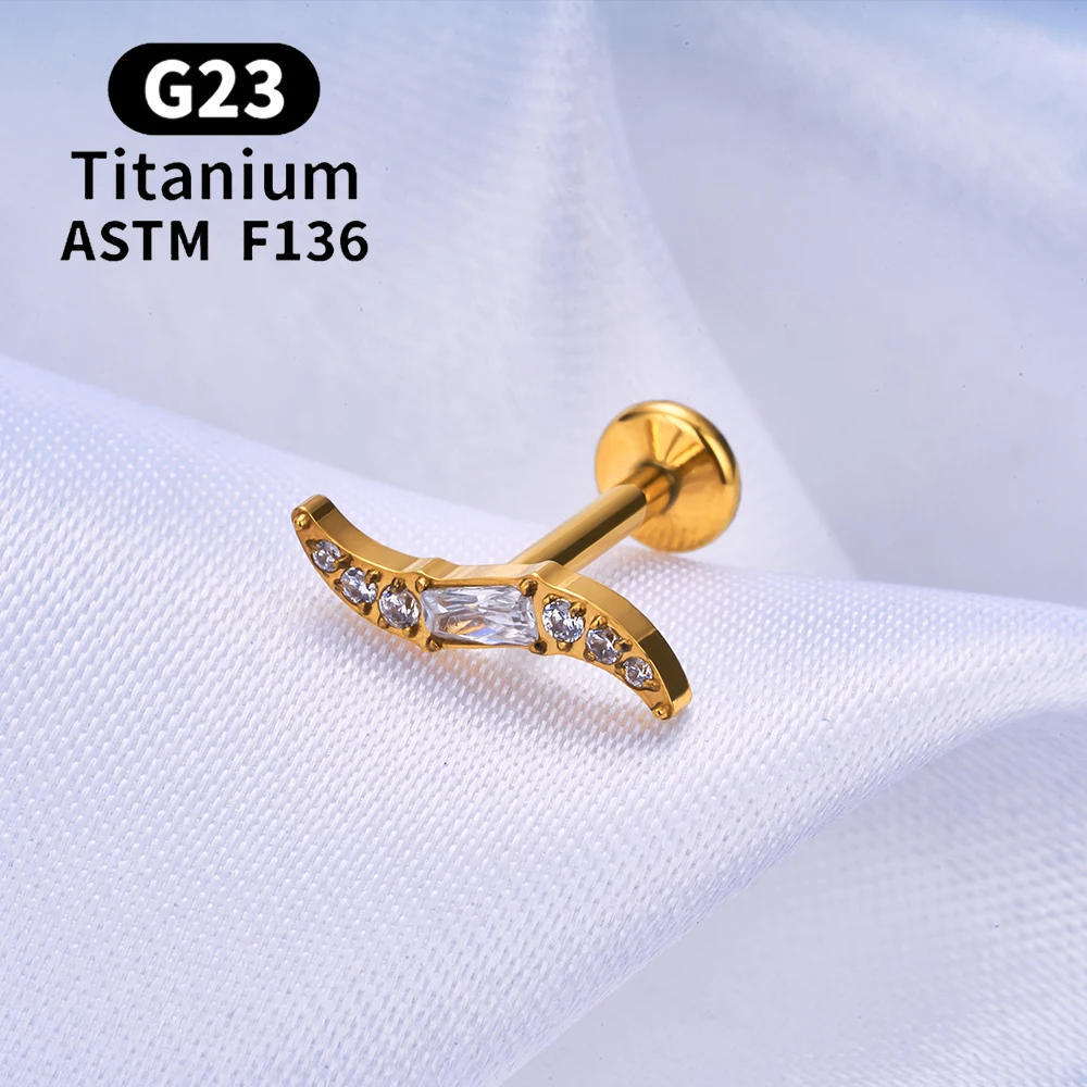 G23 Titanium Ear Studs Piercing Tragus Cartilage Conch Earrings Heart Zircon Internal Thread 16G Labret Lip Ring Body Jewelry