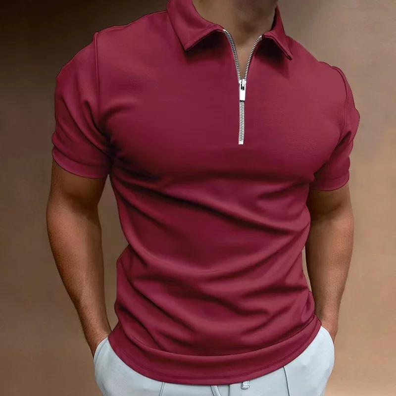 

European and American style men's T-shirt, short sleeved T-shirt, solid color oversized T-shirt, slim fitting polo shirt