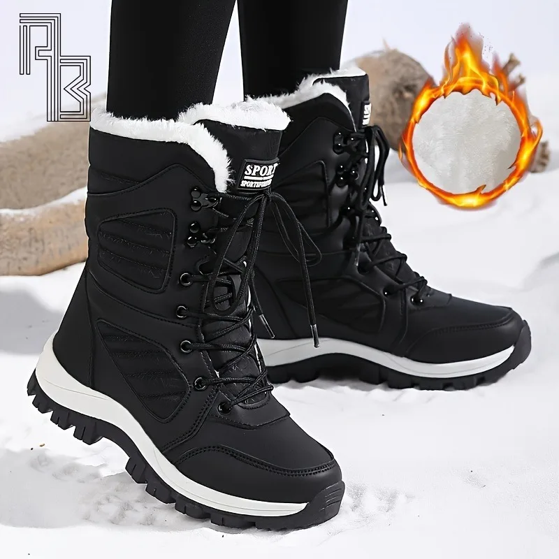 

2025 Plus Size Winter New Cotton Shoes for Women, Thick and Plush Warm Snow Boots, Fashionable and Versatile High Top Shoes