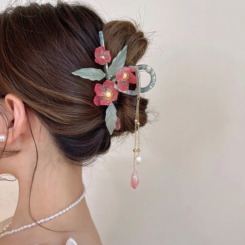 Exquisiteness lotus hairpins female summer back head  shark clip Hanfu antique temperament catch clip hairpin headdress large