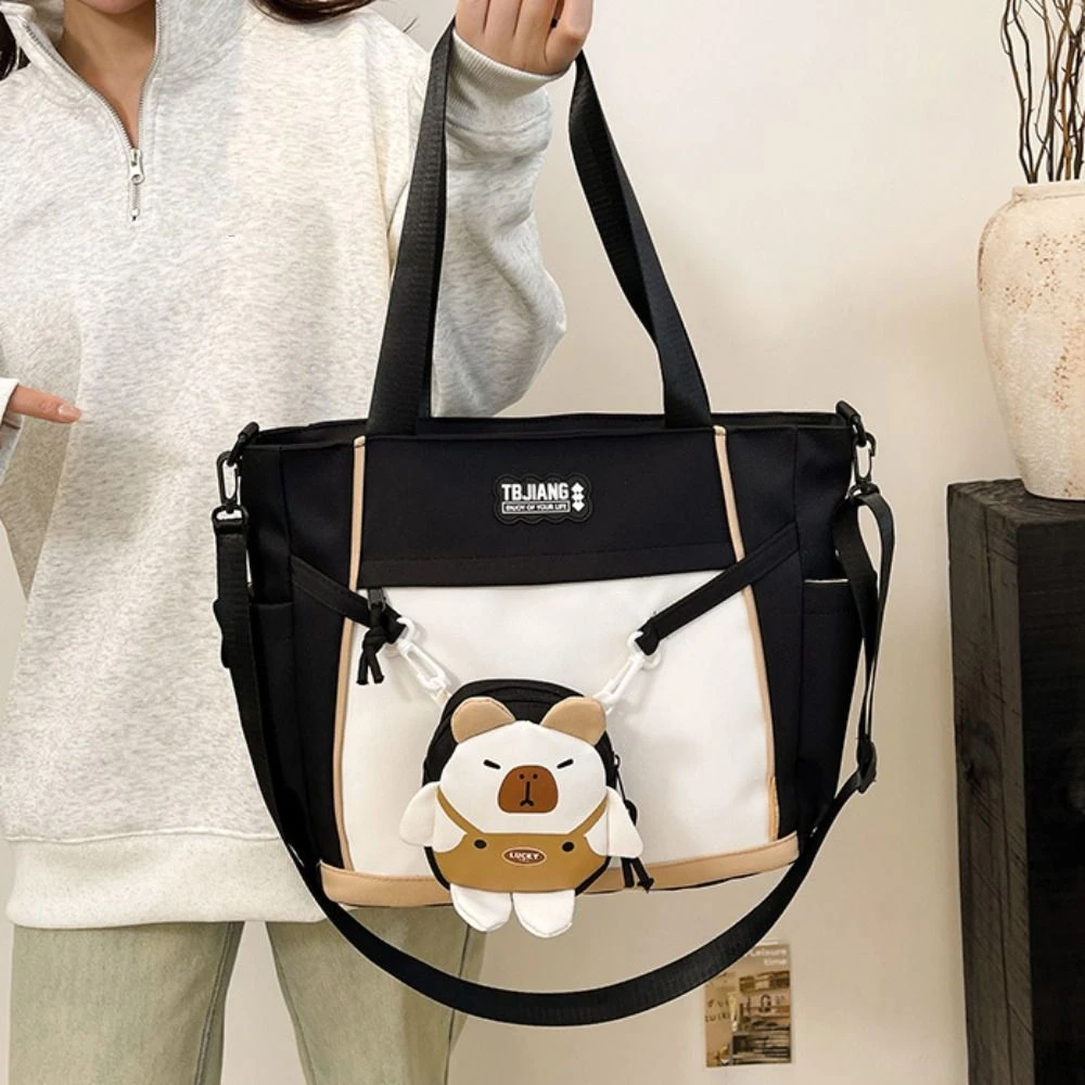 

Fashion Japanese Style Capybara Shoulder Bag Causal Harajuku Canvas Tote Bag Oxford Cloth Large Students School Bag Children