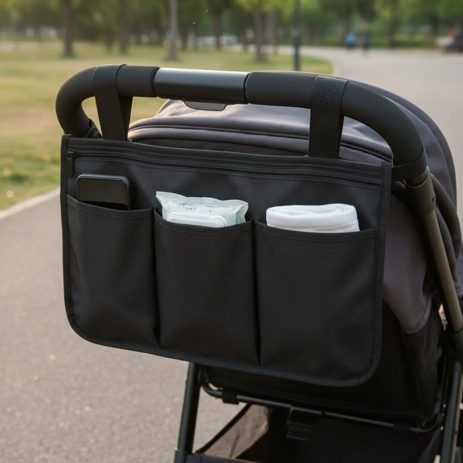 Stroller Organizer Bag Thick Oxford Cloth Mobility Aid Side Pouch Mobility Aid Bag Long-Lasting Mobility Aid Accessory Easy To