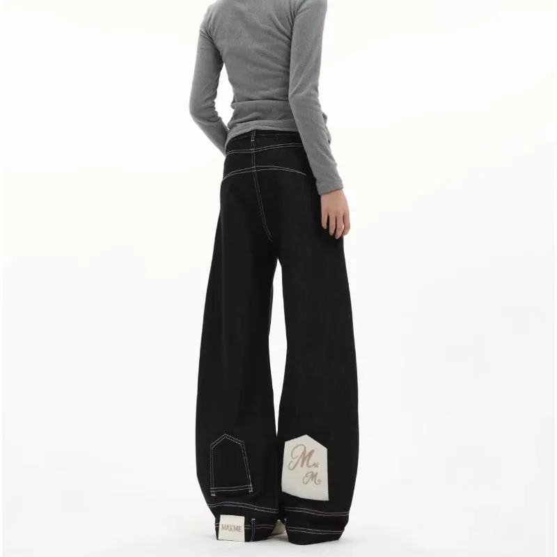 

y2k pant MAX ME Exclusive Raw Denim Wide Leg Pants Women Vintage Contrast Stitching High Waist Loose Casual Streetwear Trousers