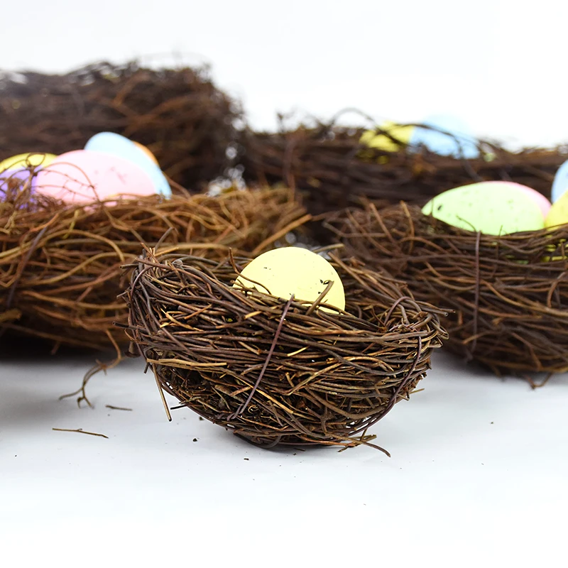 

Round Rattan Bird Nest Easter Handmade DIY Craft Vine Accessories Easter Egg Prop Artificial Nest Happy Easter Home Party Supply