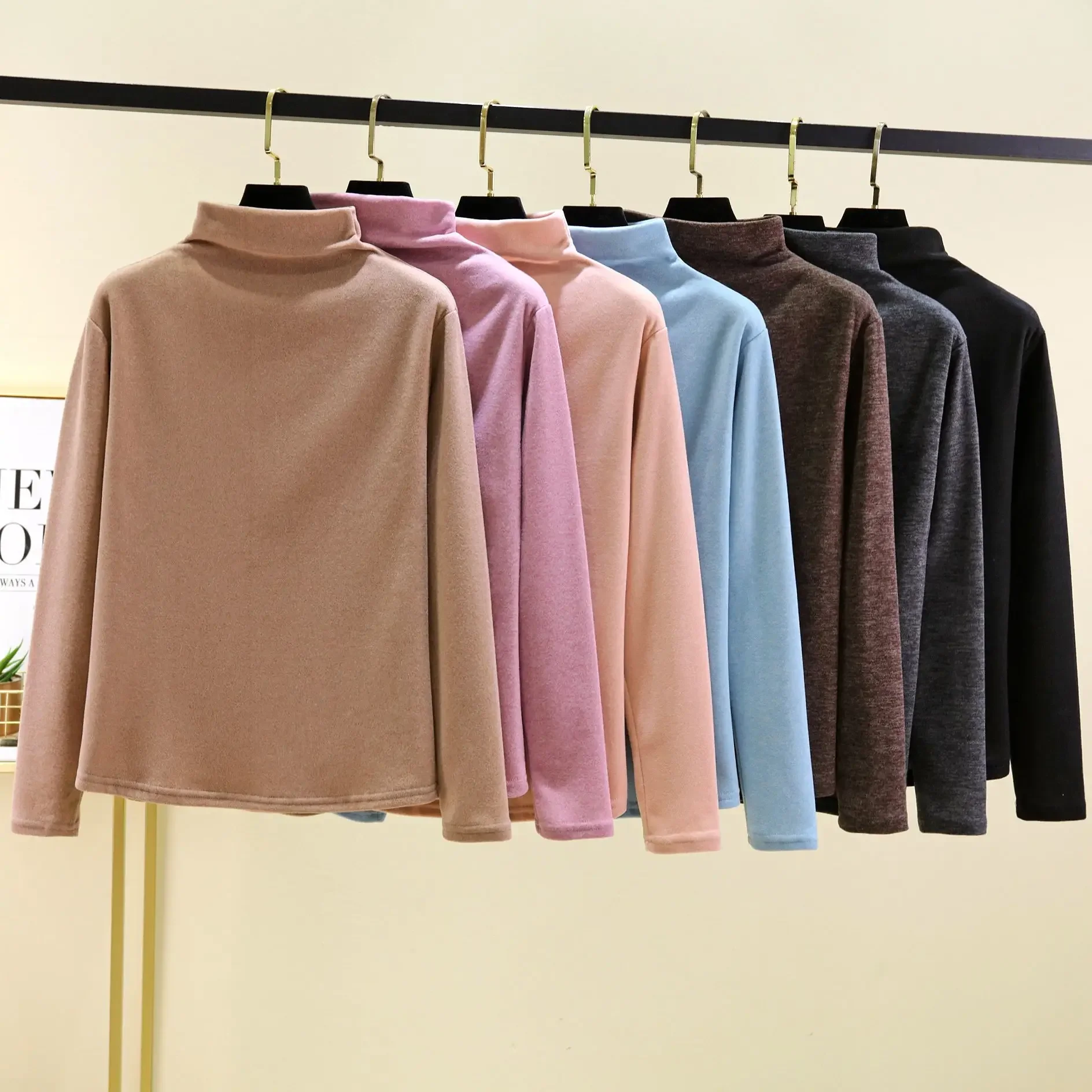 XL to 6XL Plus size Autumn Winter thick warm Tshirt Women TurtleNeck Bottomed T-shirts Fleece thermal Tee Tops Slim fit Tees