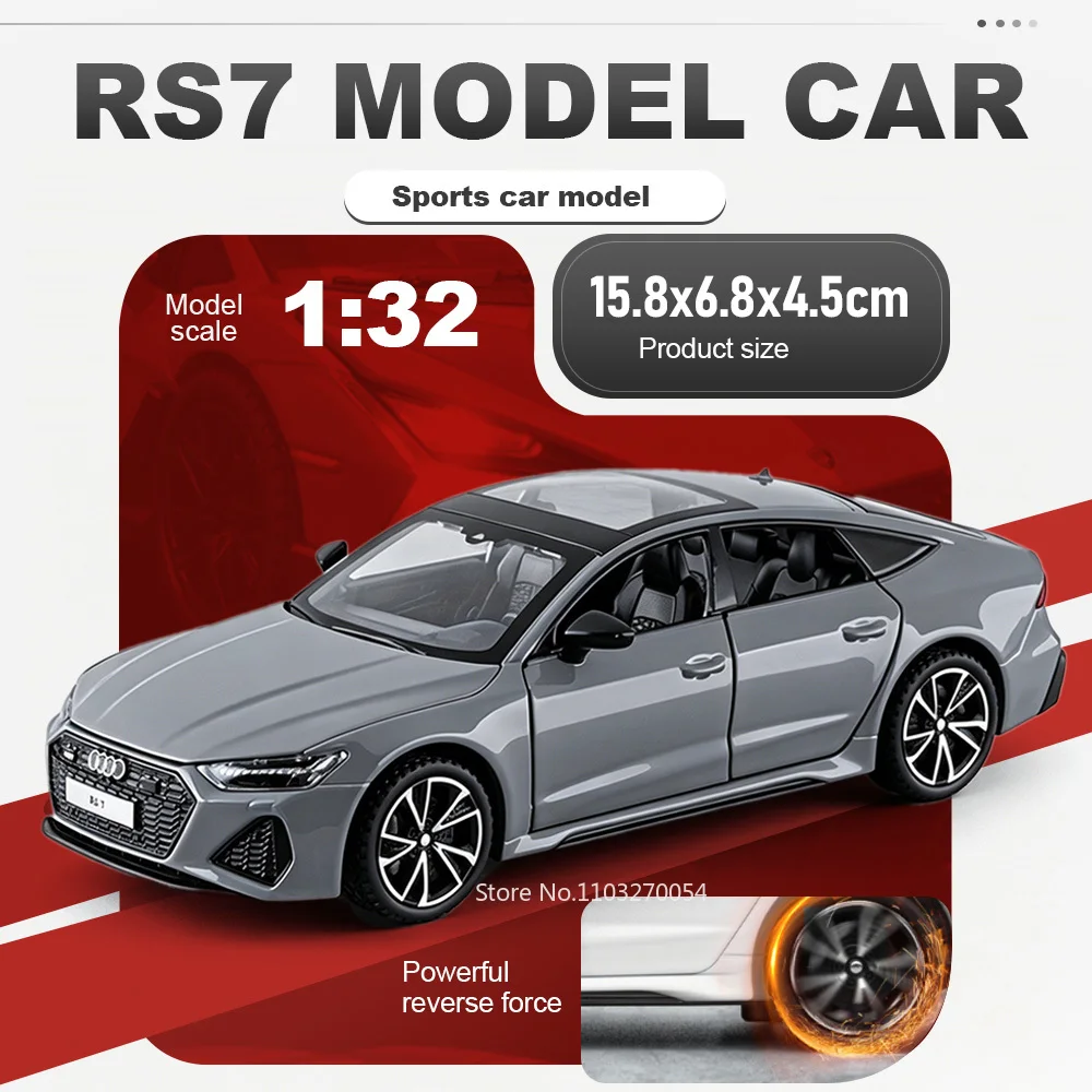 

1:32 RS7 RS6 Miniature Model Alloy Diecast Car Toys Hood Can Be Opened Rear Wheel Return Force Vehices Boyfriend's Holiday Gifts