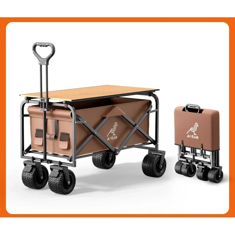 

Outdoor Camping Off Road Wheeled Cart Foldable Hand Pushing Camping Trailer Pull Rod Rear Wagon Cart for Camping Picnic Trolley