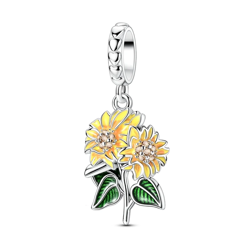 

925 Sterling Silver Beautiful Sunflowers Charms Pendant For Women Fit Original Bracelet DIY Birthday Party Jewelry Gifts