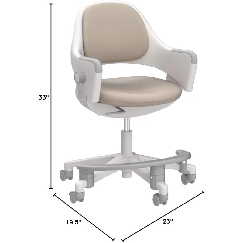 ringo Kids Desk Chair : Ergonomic Kids Chair with Footrest, 4-Step Growing Function, Adjustable Seat Height, Sit-Locking Casters